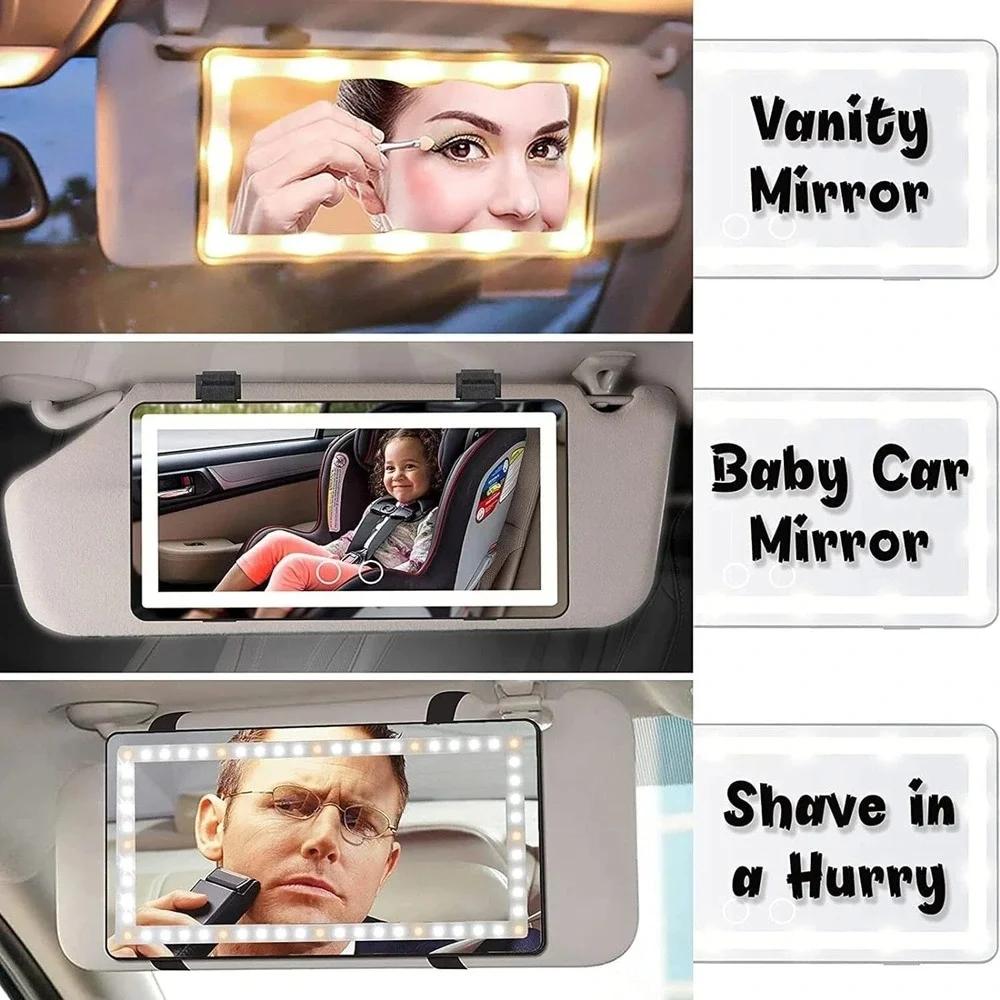 60 LED Car Sun Visor Vanity Mirror Rechargeable 3 Light Modes Stepless Dimming